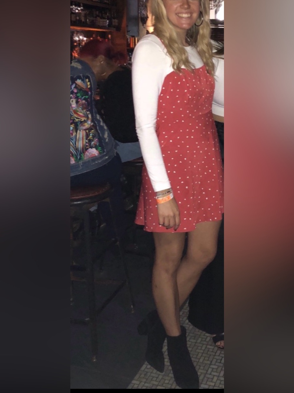 vestique Red Mini Dress with White Heart Print